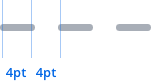 Dashes should be made up of rounded cap strokes, with 4pt stroke lengths and 4pt gaps.